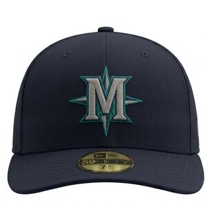 New Era Navy Seattle Mariners Fitted Hat with Teal & Silver Logo